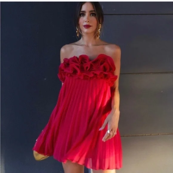 NWT Zara Ruffle Strapless Pleated Mini Dress - Picture 2 of 13
